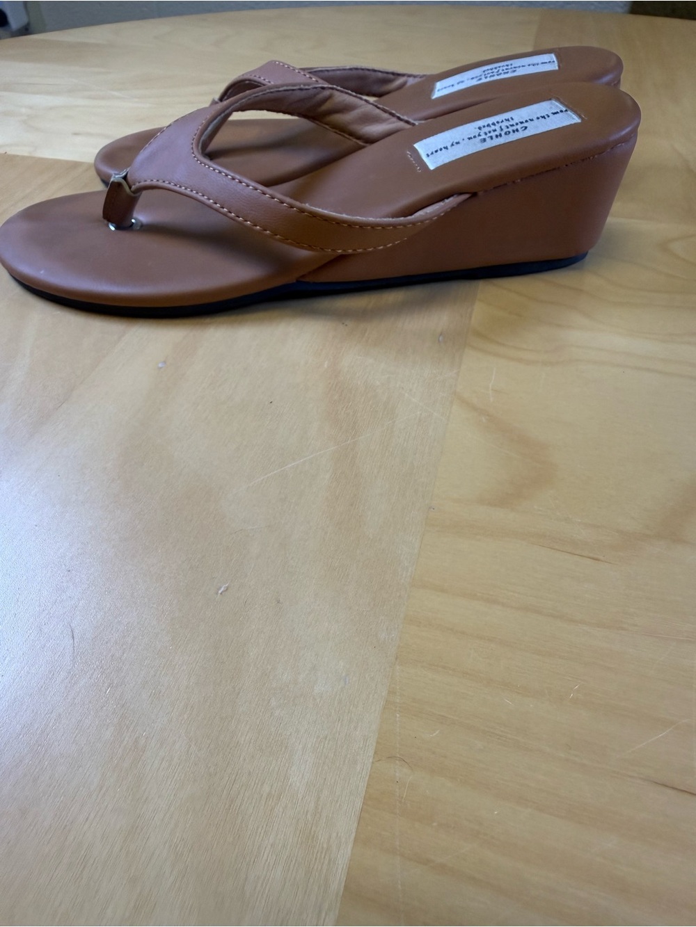 Chohle Classic Tan Wedge Thong Sandal with Cushioned Footbed
